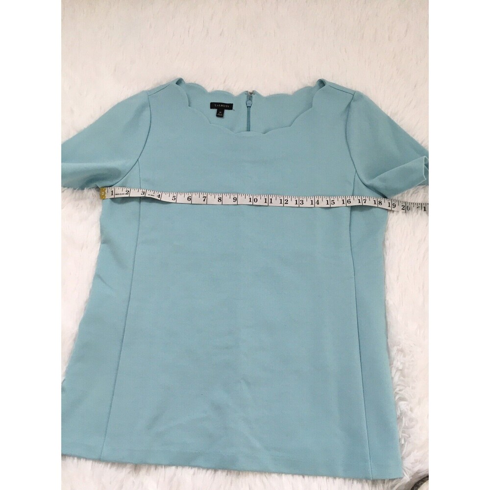 Talbots Blouse Top Casual Shirt Sky Blue Scale Short Sleeve Size M - Picture 8 of 8